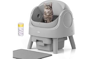 MIMFAM Self Cleaning Cat Litter Box, Open-Top Automatic Litter Box for Multiple Cats with Safety Sensors, Includes Liner Bags and Litter Mat, Grey