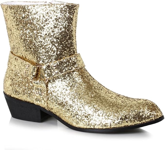 Mens Disco Fever 1.5&quot; Heel Gold Glitter Calf