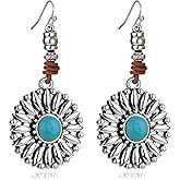 Bohemian Turquoise Geometric Earrings for Women Ethnic Boho Flower Teardrop Earrings Western Statement Jewelry