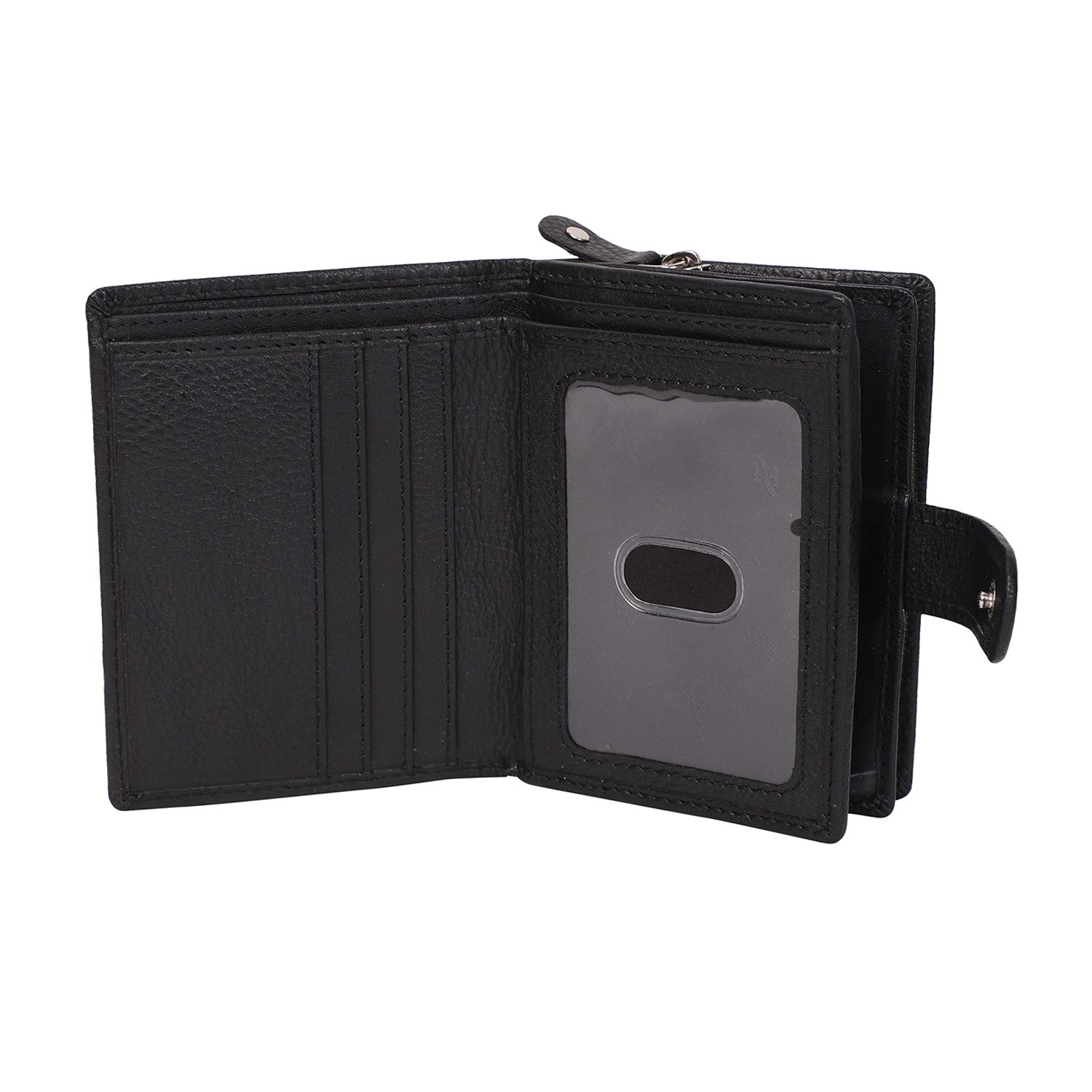 STARHIDE Women’s RFID Blocking Leather Wallet – Genuine Cowhide Purse with ID Window, Coin Pocket, 2 Note Compartments, 8 Card Slots, Compact Gift Box, Ladies Purse – 5525 (Black)