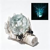Halloween Snow Globe Crystal Ball LED Lighted Decor White Skeleton Hand | Figurine with Glowing Crystal Ball, Gothic Tabletop Decoration for Mantel, Shelf, Entryway, Halloween Home Decor