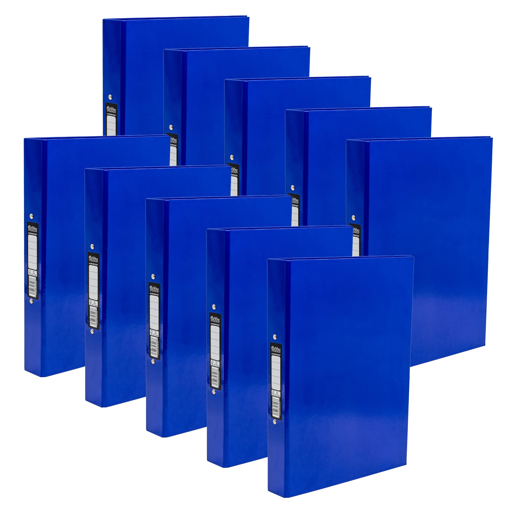 Pukka Pad, Brights A4 Ringbinder Files with 2 O-Ring Mechanism – 10 Pack – 40mm Spine with Customisable Label for Large Amounts of Documents – 32 x 26.3mm, Navy Blue