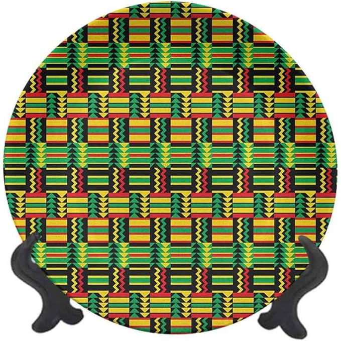 Kente Pattern 6" Decorative Ceramic Plate,Tribal Kenya Nigeria Design