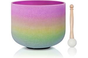 CVNC 440HZ 8 Inch Rainbow Colored B Note Crown Chakra Frosted Quartz Crystal Singing Bowl for Sound Healing and Meditation