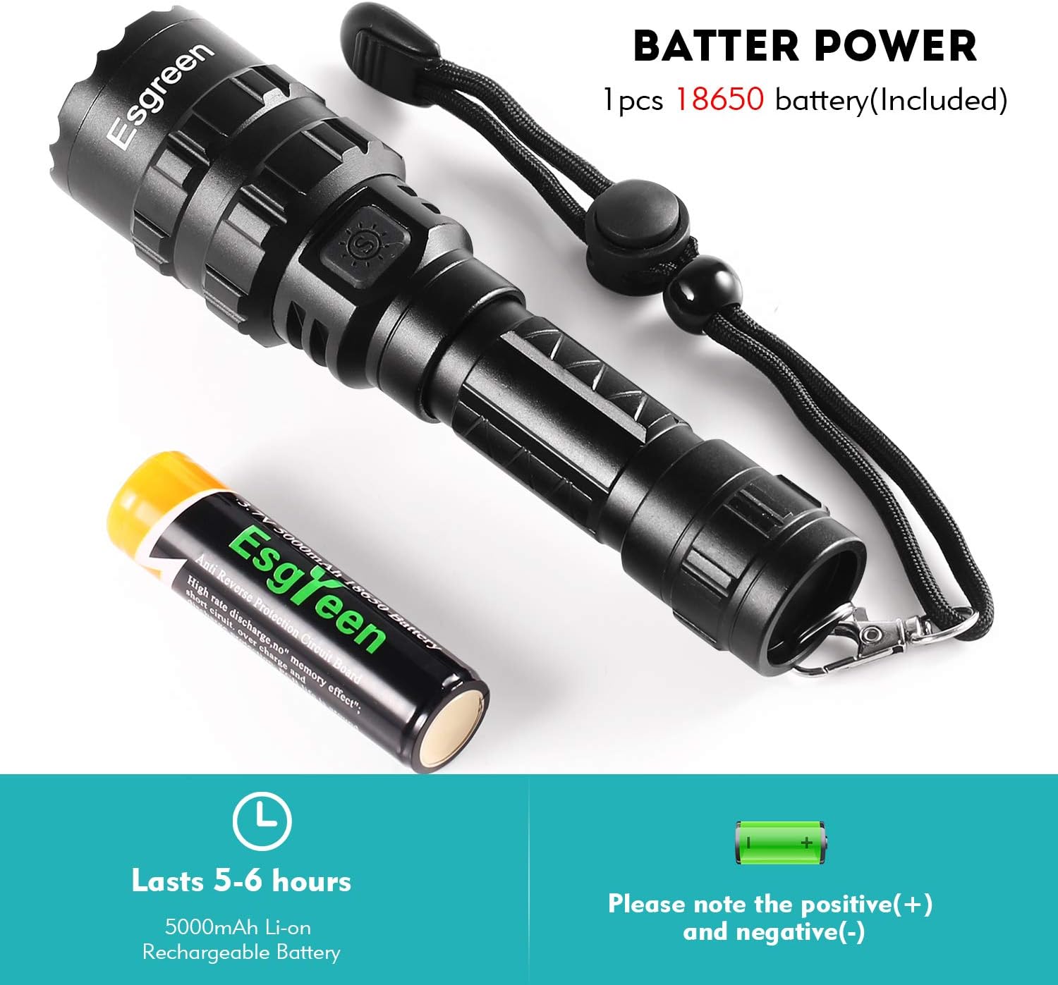 Rechargeable Tactical Flashlight High Lumens LED 18650 5000mAh Battery Charger USB Cable Gift Box Included L2 Waterproof Big Torch Portable Adjustable Aluminum Flash Light For Emergency Camping Hiking - - 