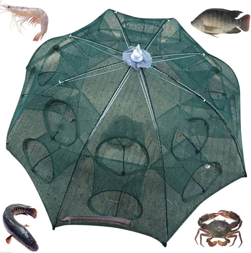 OVERMAL Portable Foldable 4/6/8/10/12/16/20 Holes Automatic Fishing Net Shrimp Cage Nylon Foldable Crab Fish Trap Cast Net Cast Folding Fishing Network (6Holes/95cm)