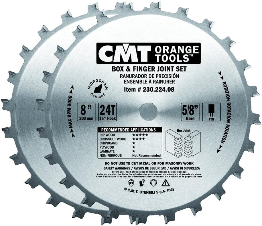 CMT 230.224.08 Box and Finger Joint Set, 8-Inch Diameter by 24 Teeth FTG Grind with 5/8-Inch Bore