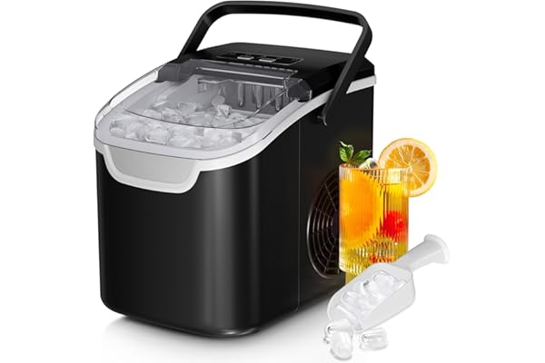 Countertop Ice Maker Machine, 8 Ice Cubes in 6 mins, 26lb/Day Ice with 2 Sizes- Portable Mini, Energy Saving & Basket/Scoop for Home/Party/Travel/Camping/Bar,Black