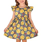 Toddler Girls Cartoon Dresses Ruffle Bottom Flutter Sleeve Summer Apparel 2-7Y