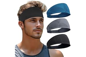 Sports Headband for Men and Women - 3 Pack Elastic Wide Sports Hair-Band Dual-Layer Lightweight Breathable Sweatband for Runn