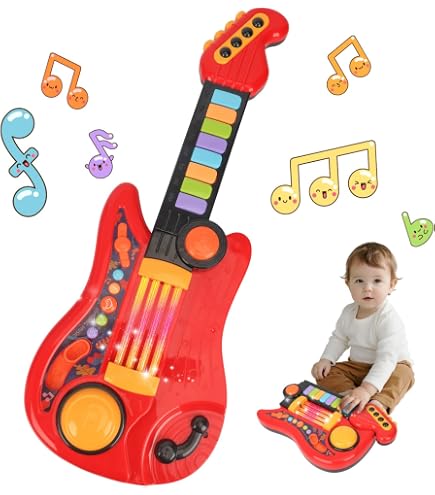 Battat – Guitare jouet pour tout-petits, enfants – avec recueil de chansons – Modes acoustique, électrique et chanson – Lil' Rocker – 2+ ans | Acoustic, electric, and song modes with 7 Battat – Guitare jouet pour tout-petits, enfants – avec recueil de chansons – Modes acoustique, électrique et chanson – Lil' Rocker – 2+ ans | Acoustic, electric, and song modes with 7