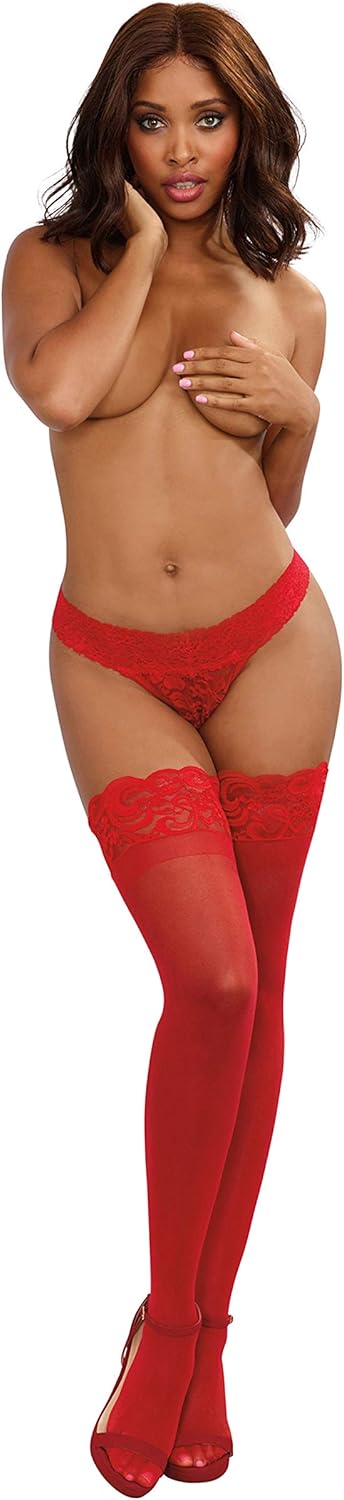 Dreamgirl Women's Silicone Lace Top Thigh-High Stockings: Thigh High Stockings: Clothing