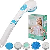 OWIIZI Electric Bath Brush Back Scrubber for Shower, Detachable Long Handle Exfoliating Face Cleansing Silicone Massager, 5 Brush Heads, 6 Speeds, Deep Clean Electronic Body Brushes for Men Women