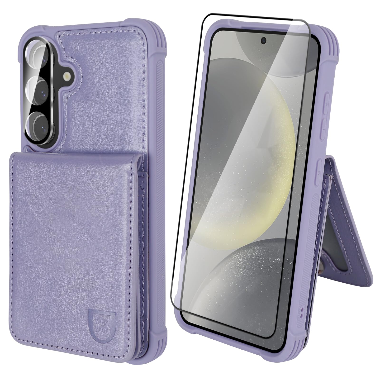 VANAVAGY Wallet Case Compatible for Galaxy S24 5G for Women and Men,Leather Magnetic Clasp Flip Folio Phone Cover with Credit Card Holder and Coin Pocket,Clove Purple