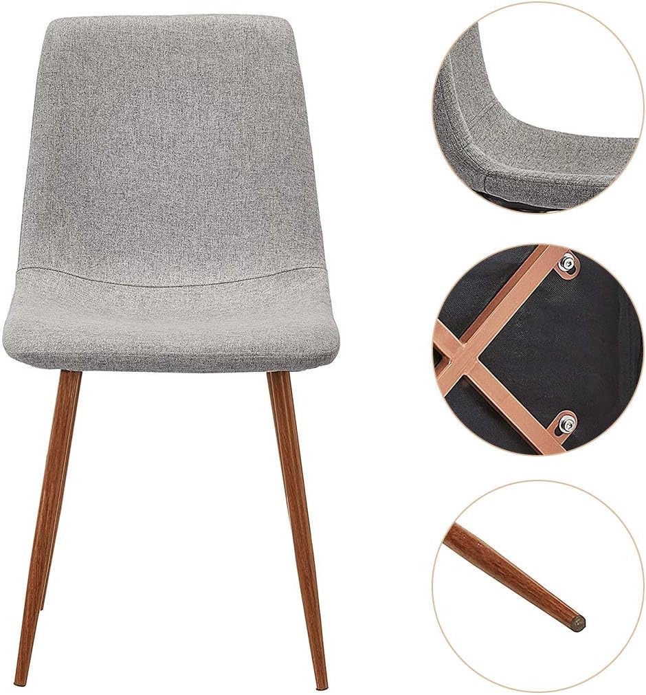 CangLong Dining Kitchen Fabric Cushion Seat Back, Modern Mid Century Living Room Side Chairs with Metal Legs, Set of 4, Gray: Furniture & Decor