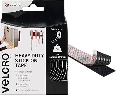 VELCRO Brand Heavy Duty Self Adhesive Tape 50mm x 1m Black