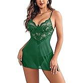 Avidlove Underwire Lingerie for Women Lace Babydoll Chemise Mesh Nightgown V Neck Side Slit