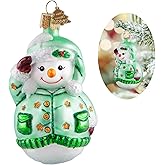 HZYC Snowman Christmas Ornaments,Glass Blown Ornaments for Christmas Tree,Green Snowman Collection Figurine Hanging Ornaments,Christmas Decorations for Xmas Tree Holiday Party Daily Gifts