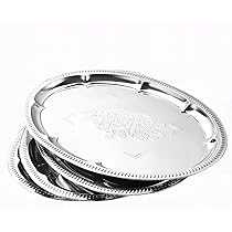 4-Pack 15.7" X 11.8" Large Silver Serving Trays Set - Oval Floral Engraved Mirror Tray Holiday Party Tableware Platters Whiskey Cookies Charcuterie Snack