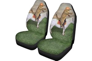 Pehede Car Seat Cover Cartoon Cat Riding A Horse Front for Cars, Easy to Install Cover Set, Accessories Auto Trucks Van SUV,2 Packs