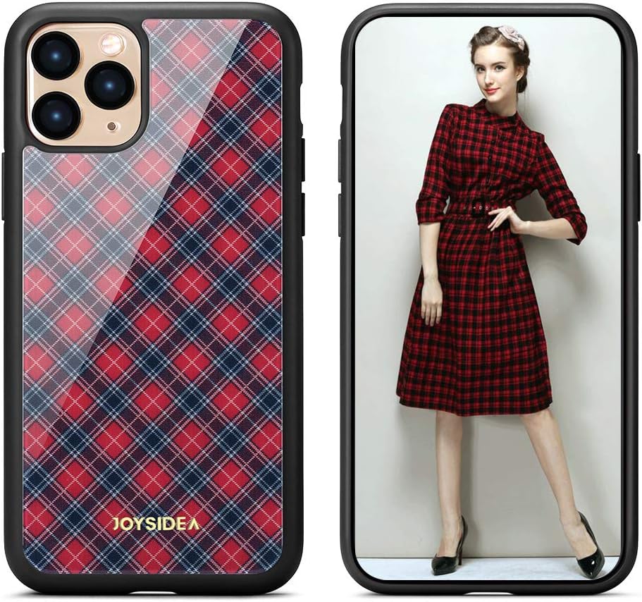 JOYSIDEA Plaid iPhone 11 Case, Premium Slim Fit Full-Body Protective Hybrid Phone Cover with Hard PC Back and Soft TPU Bumper Shockproof for iPhone 11 6.1 inch – Red