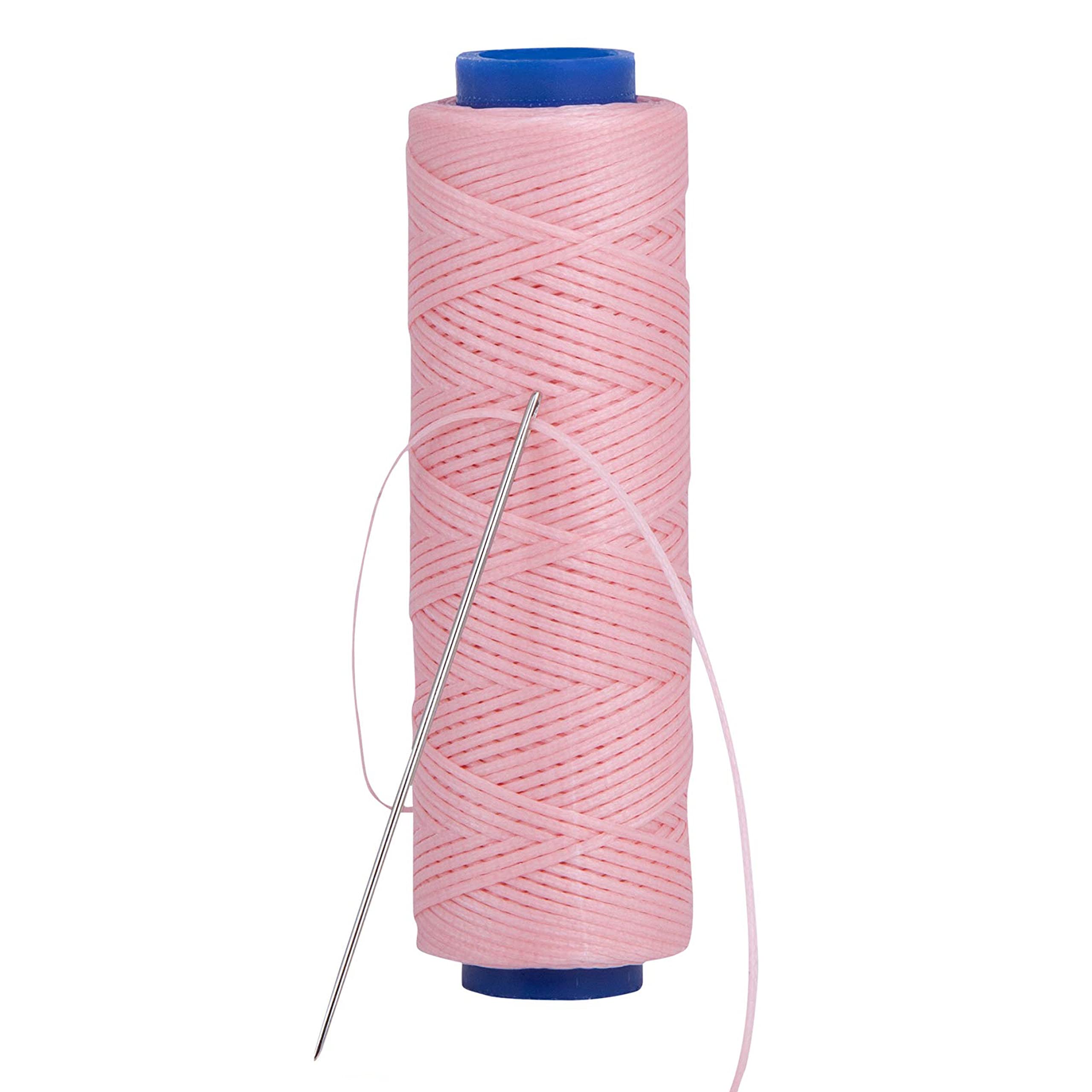 Shelver Waxed Thread, Strong Thread for Leather, Upholstery, Shoe, Bag, incl. Needle (Colour: Baby Pink)