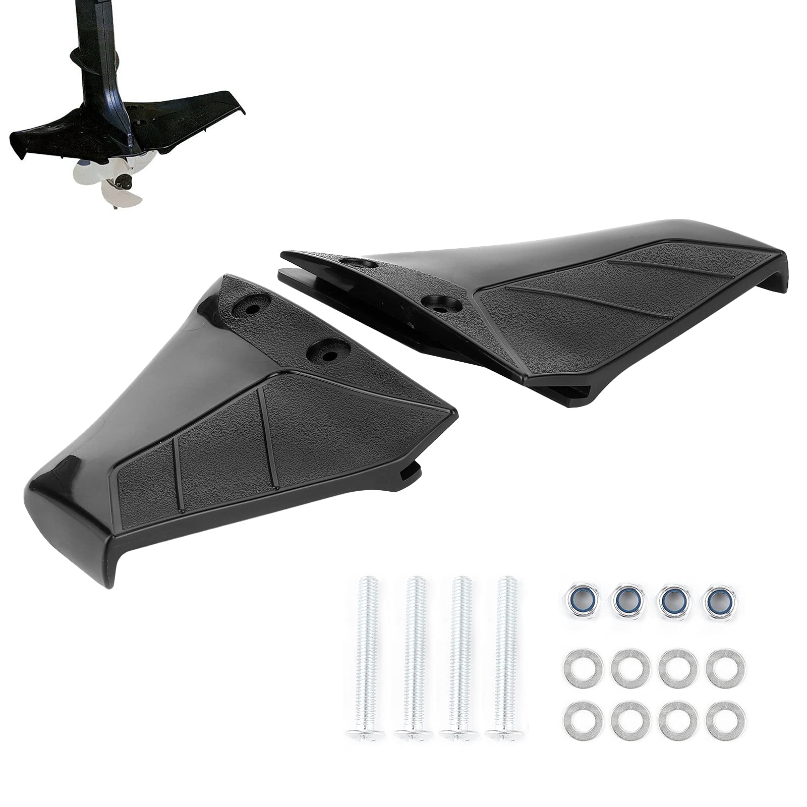 Pair Small Hydrofoil Boat Motor Stabiliser Enigne Components for 4 up to 50 Outboard with Bolt Nut, Front to Back Size 7.3in, Width of Individual Wing 7.1in