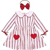OBEEII Infant Baby Girls Valentine's Day Dress Toddler Girls Casual Heart Print Ruffle Dress with Headband
