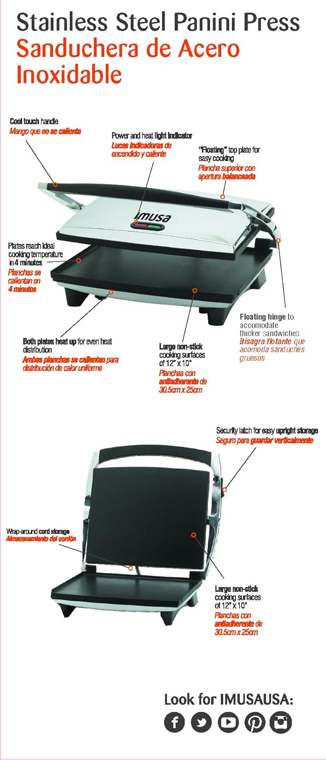 IMUSA USA GAU-80102 Large Electric Panini Press