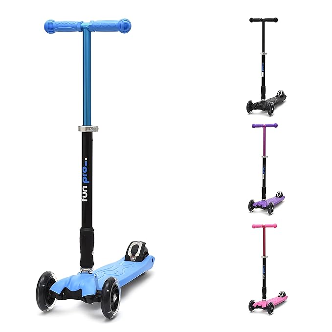 fun pro Two - ab etwa 5 Jahre, bis 80KG Gewicht, der sichere Premium Kinder Roller, LED Räder, faltbar, (Kickboard, Tretrolle