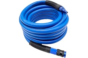 SYXQT Hybrid Air Hose 3/8-Inch x 25FT，Air Compressor Hose 300 PSI Heavy Duty, Lightweight, Kink Resistant, All-Weather Flexibility with 1/4-Inch Industrial Air Fittings and Bend Restrictors,Dark Blue