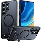 FNTCASE for Samsung Galaxy S25-Ultra Case: Magnetic Translucent Matte Phone Cover with Kickstand Military Grade Shockproof Protective Drop Protection Stand Phonecase Slim Rugged - 6.9 inch (Black)