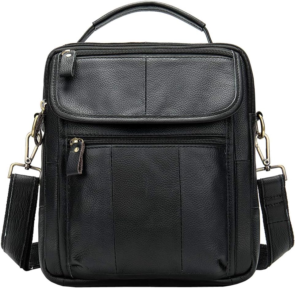Hebetag Leather Business Messenger Bag Shoulder Handbag for Men Travel Outdoor Crossbody Handbags Briefcase Wallet Phone Pouch Purse Casual Daypack Black - Image 3