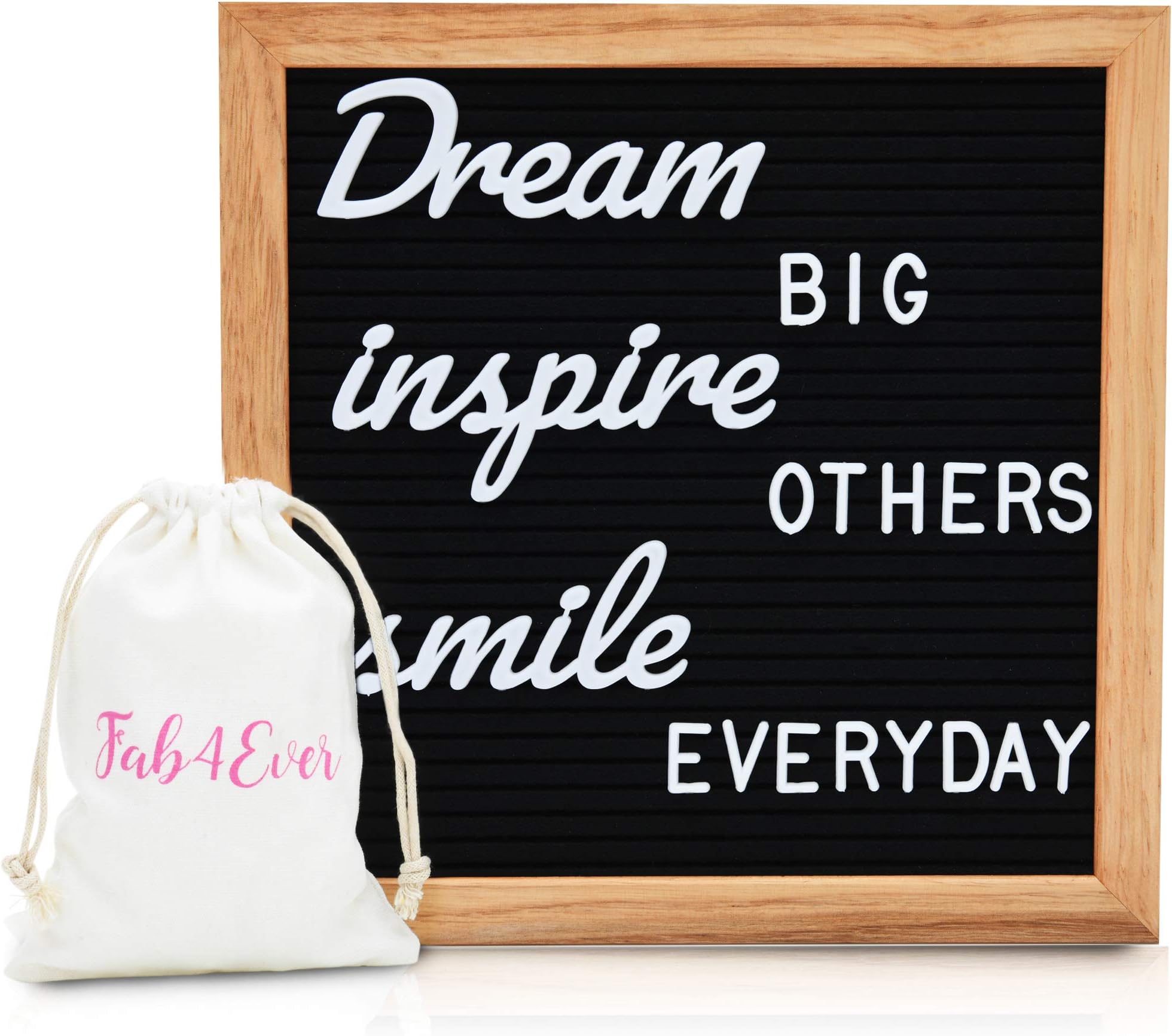 Letter Board with Letters & Cursive Words - Message Board Includes 520 Letters, Words & Oak Frame – Black Felt Board with Letters Has Giftbox Packaging, Wall Mount & Canvas Bag