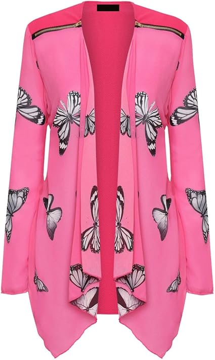 GirlzWalk Damen Langarm-Schmetterlings-Druck-Offene Vordere Strickjacke