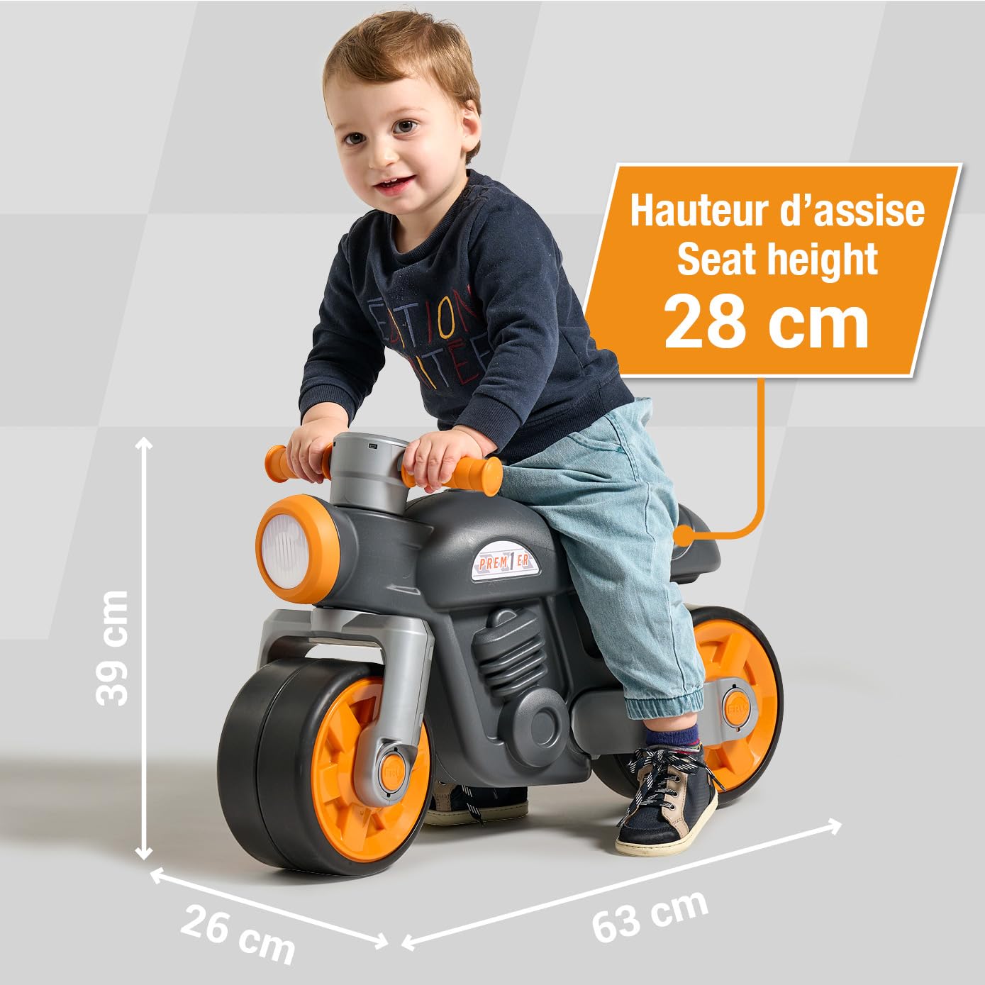 Falk Laufrad Motorrad ab 1 Jahr I Kinder Laufrad & Motorrad Spielzeug mit Hupe & leisen Rädern I Robustes Kinderfahrzeug aus recyceltem Kunststoff I Geschenk zum 1. Geburtstag I Grau 4