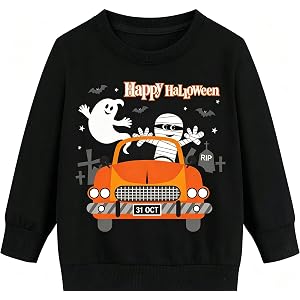 TBBCWWQY Halloween Sweatshirt Kids Glow in the Dark Dinosaur Shirt Boys Pumpkin Tops Bat Long Sleeve Cotton Outfits 1-11T