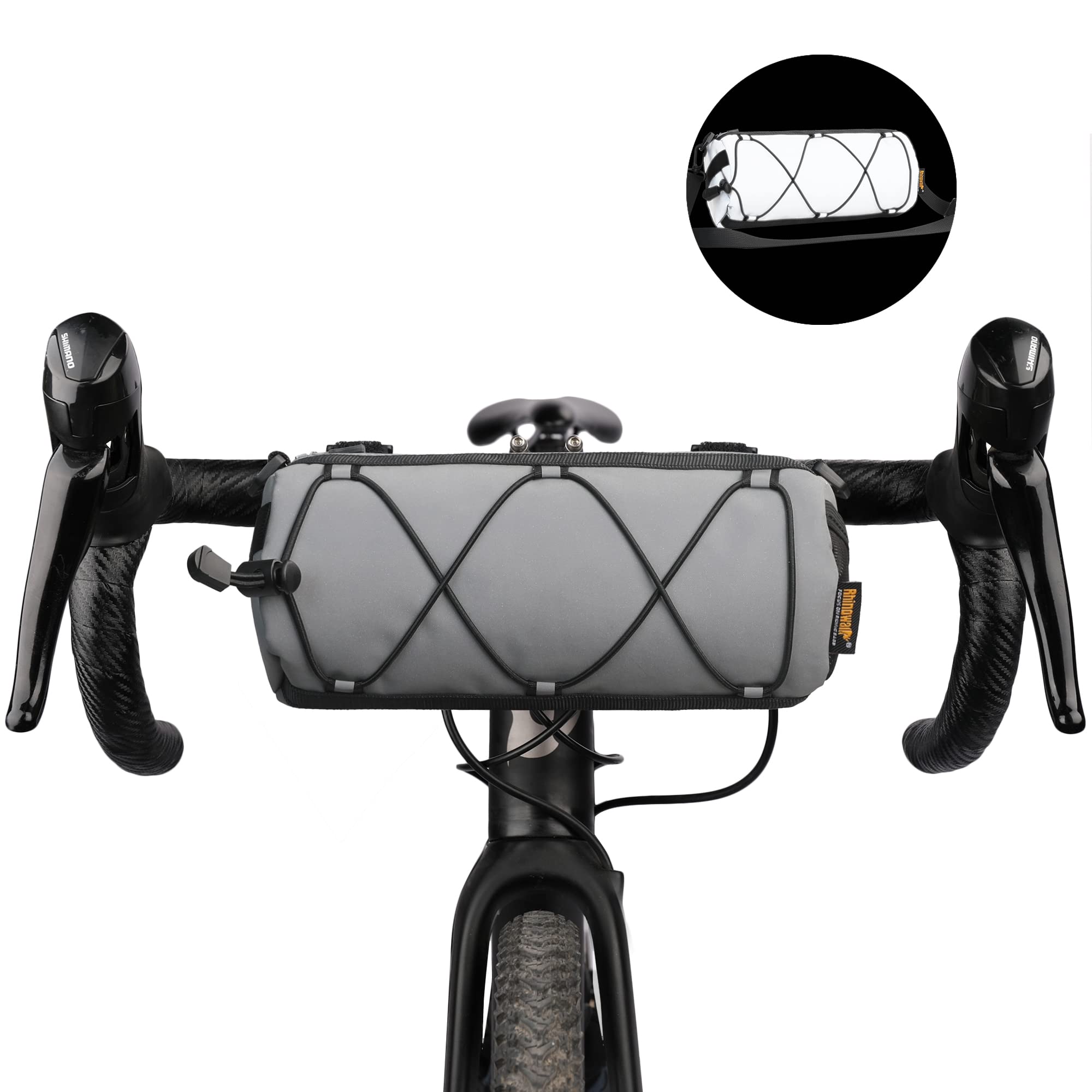 Rhinowalk Bike Handlebar Bag - Front Bag with Shoulder Strap for Road & Mountain Bikes (Reflective Grey)