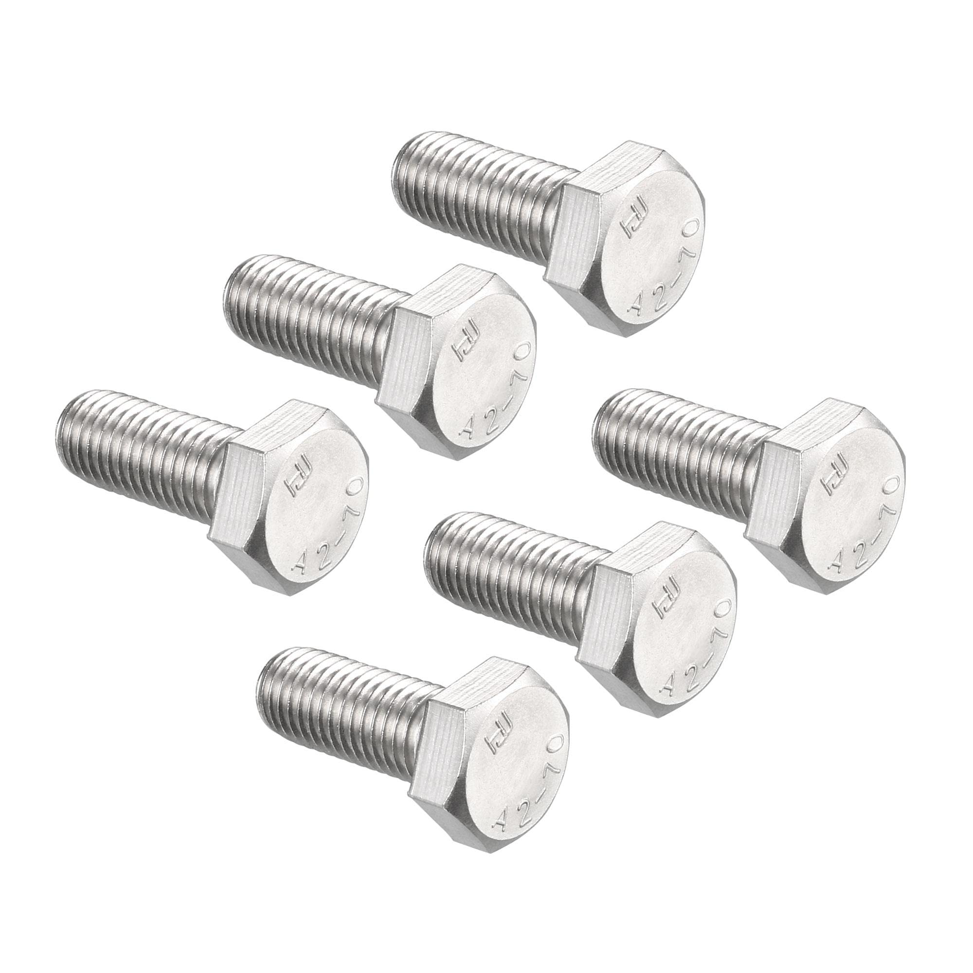 sourcing map M14 Hex Bolt M14-2 x 35mm 304 Stainless Steel 4.8 Grade Fully Threaded Hexagonal Head Screw Bolts 6pcs