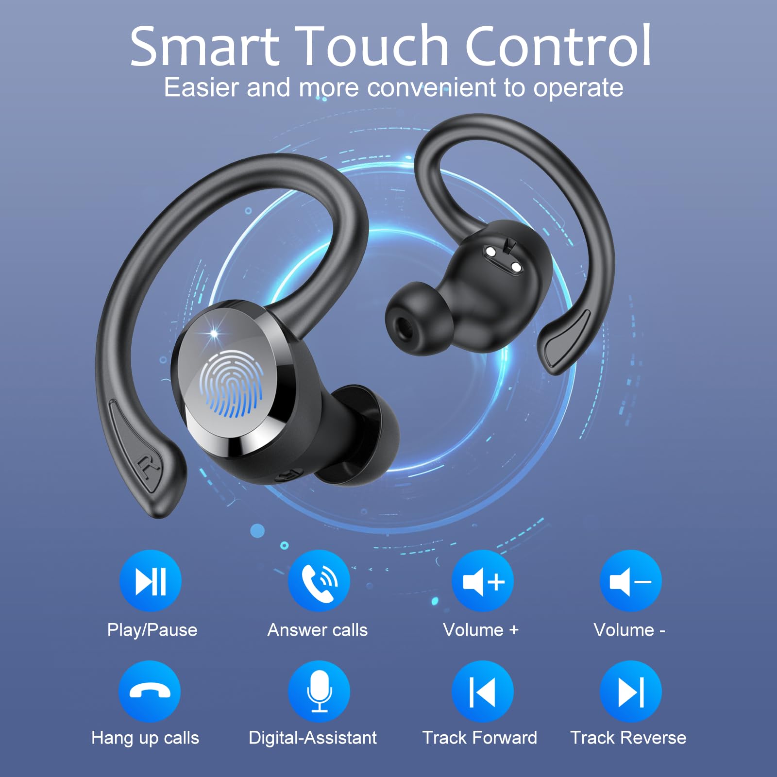 Bluetooth Kopfhörer Sport, Kopfhörer Kabellos Bluetooth 5.4 mit 4 ENC Noise Cancelling Mic, 68Std Hi-Fi Stereo Tiefer Bass Wireless Earbuds, LED-Anzeige, IP7 Wasserdicht Ohrhörer mit Ohrhaken 7