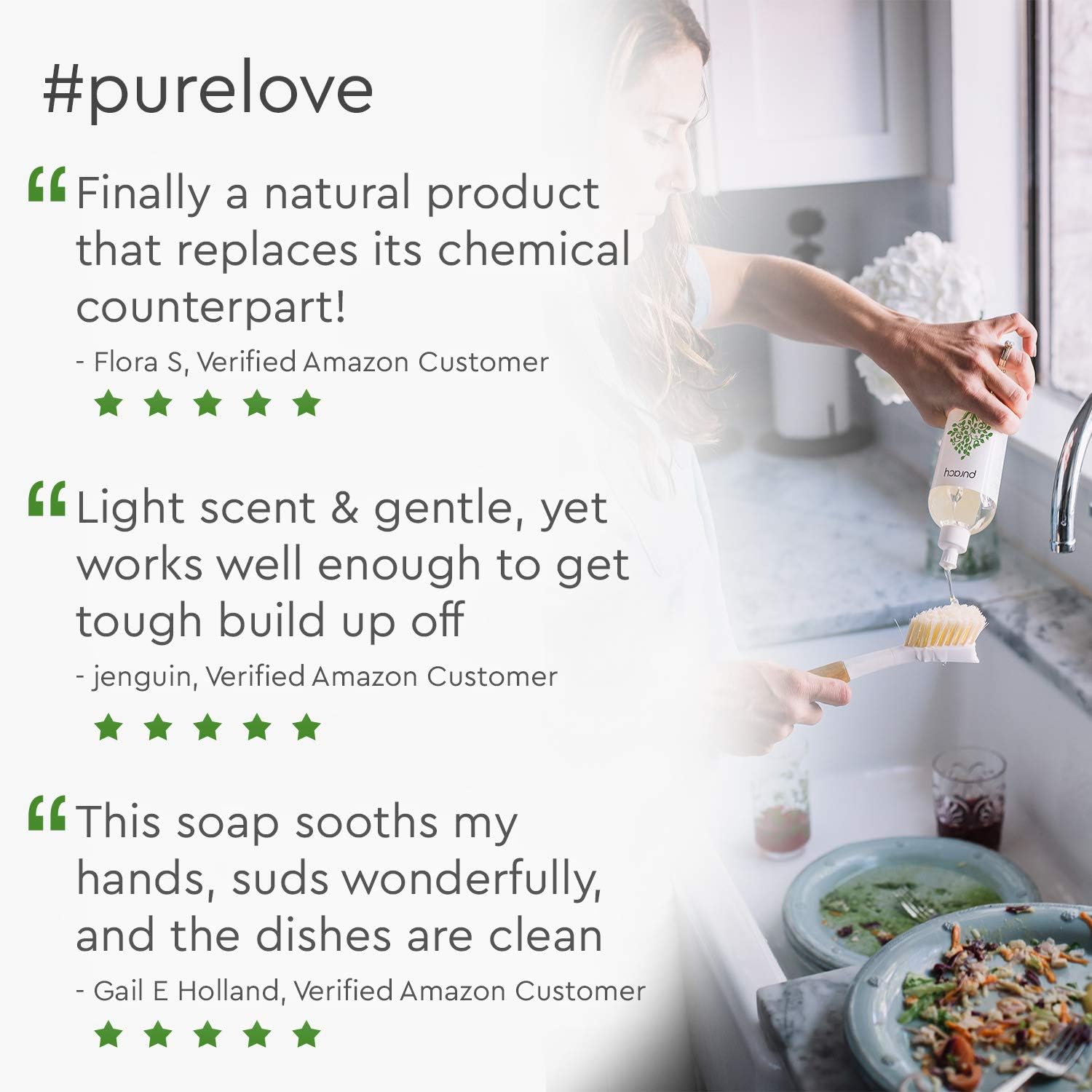 Puracy Natural Dish Soap Refill, Green Tea & Lime, 64 Ounce, Hypoallergenic Non-Drying Liquid Detergent: Health & Personal Care