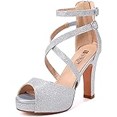 IDIFU Women's IN4 Platform Heels Strappy Chunky Heels For Women Dressy Peep Toe High Heels For Women Bridal Wedding Shoes For Bride On Evening Prom