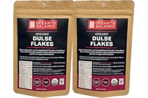 OCEAN'S BALANCE CLEAN TASTE OF MAINE Ocean’s Balance Organic Dulse Flakes - Maine Coast Seaweed - Atlantic Ocean Sea Vegetables, Perfect for Keto Diet, Paleo Diet, Vegetarian Lifestyle or Vegan Diet - Gluten Free - 4oz Bag