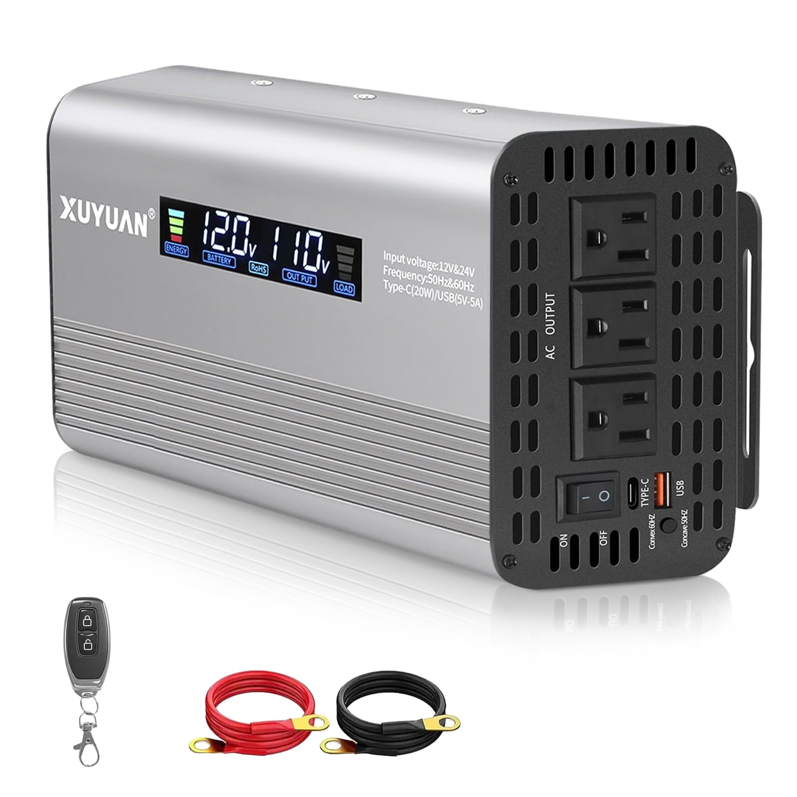 Photo 1 of 1500W Pure Sine Wave Inverter,12V/24V Auto-Detect, 50Hz/60Hz Switchable, LCD Display, Type-C Fast Charging, Silent Design, Overload & Overheat Protection for RV, Home