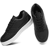 Eydram Womens Sneakers White Faux Leather Tennis Shoes with Memory Foam Insole Low Top Platform Shoes for Women Lace Up Casual Sneakers