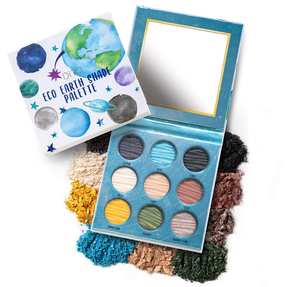 Dito Eco Earth Shade 9 Color Eyeshadow Palette Insanely Pigmented Matte And Shimmer With Moody Blues and Greens, Deep Neutrals - Gluten Cruelty Free, Vegan Born in Los Angeles