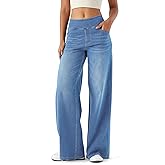 LERYG Large Wide Leg Jeans for Women,High Waisted and Slimming with Multiple Pockets,High Elasticity Casual Denim Pants