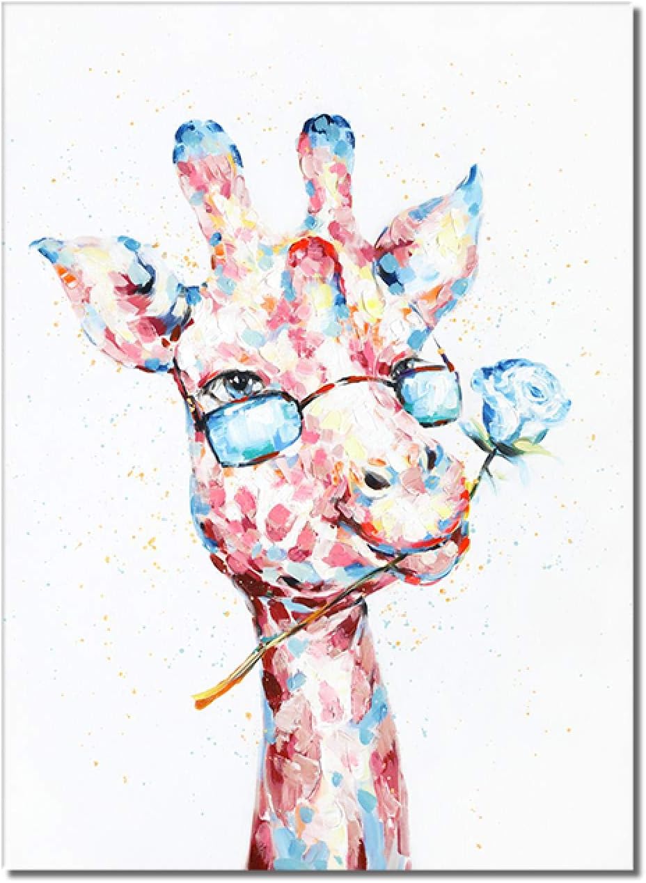 Amazon Co Jp キャンバス動物カラフルなキリンの絵油絵に手描きリビングルームの壁の芸術の絵家の装飾23 6 X 31 4 60x80cm フレームレス ホーム キッチン