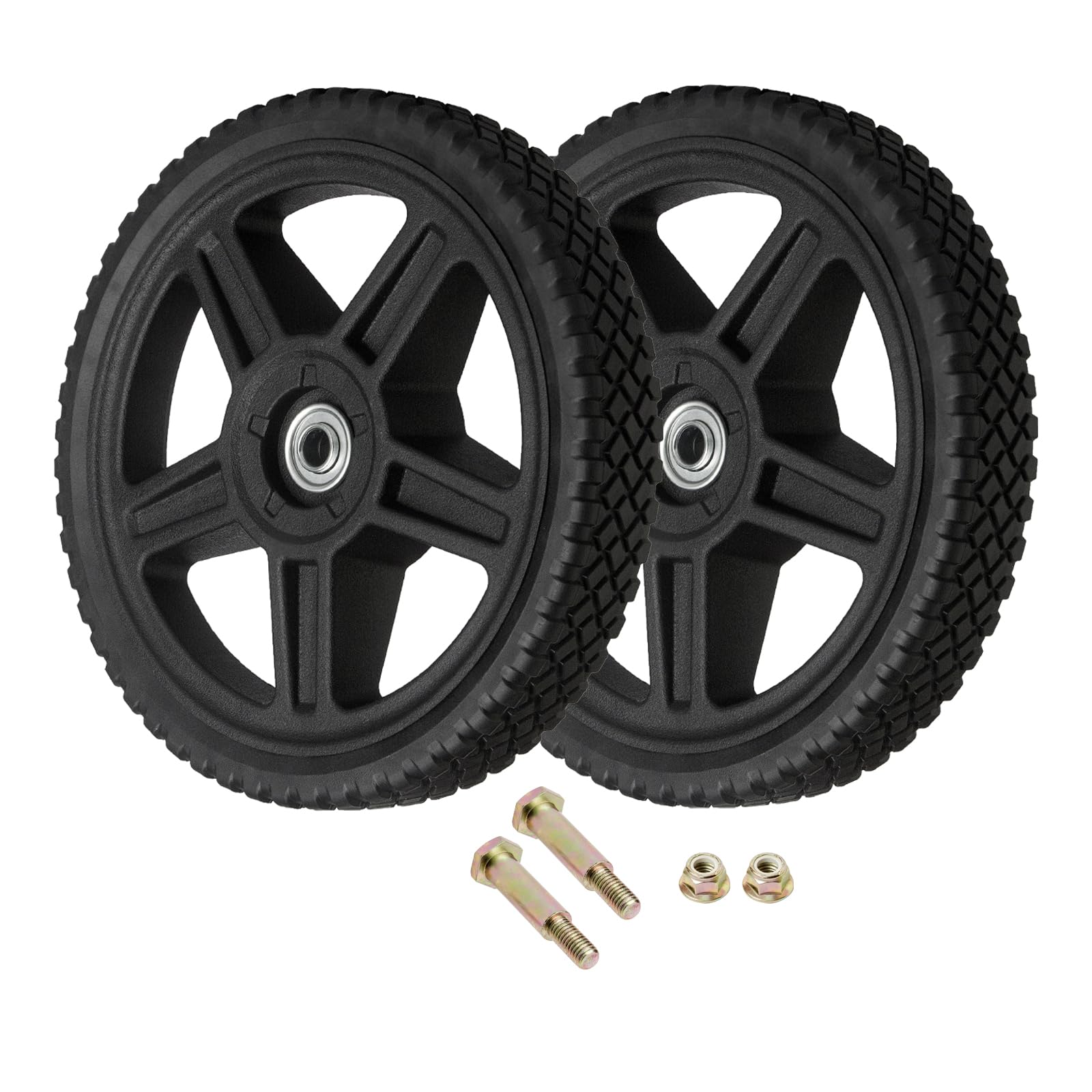 Photo 1 of 10 Inch Lawn Mower Wheels Wheel kits with Bolts & Nuts - Set of 2 Push Mower Plastic Wheels Fits Craftsman Mower Generator Garden Tiller Most Standard Lawn Mowers