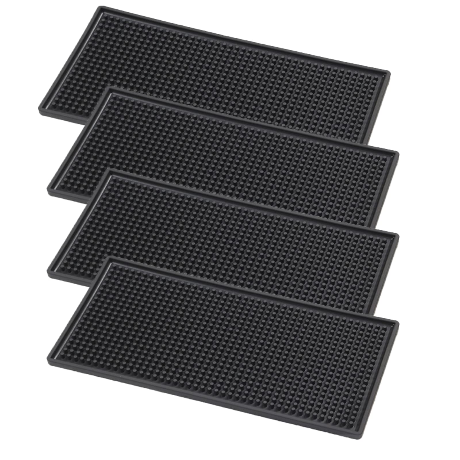 AHUNTTER 4PCS Rubber Bar Service Mat, 12" x 6" Black Non Slip Rubber Bar Mats, PVC Whiskey Beer Coffee Glass Spill Mats for Coffee Bars Kitchen Restaurants Counter